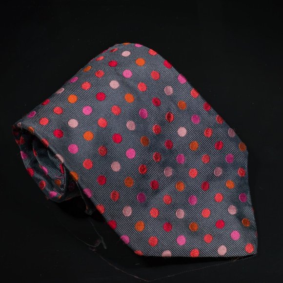 Ike Behar Grey Multicolor Polka Dot 100% Silk Men's Designer Tie USA - Picture 3 of 5